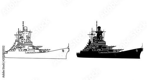 Photos Battleship Silhouette On White Background Detailed Naval Vessel Illustration