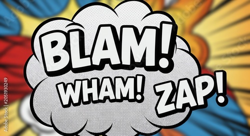 Comic book sound effects with dynamic background