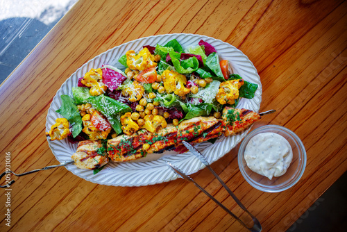 Grilled chicken breast and cauliflower salad