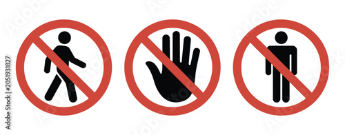 Foto Forbidden Action Warning Signs Showing No Entry Symbols for Safety, Restriction, and Access Control