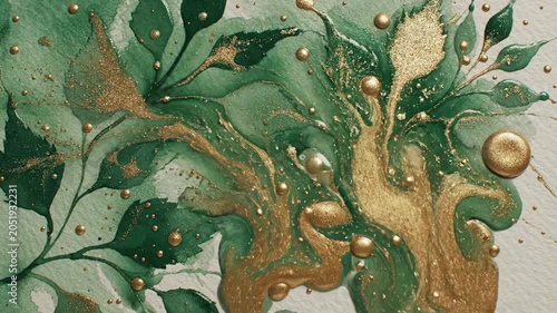Green leaves with gold accents.