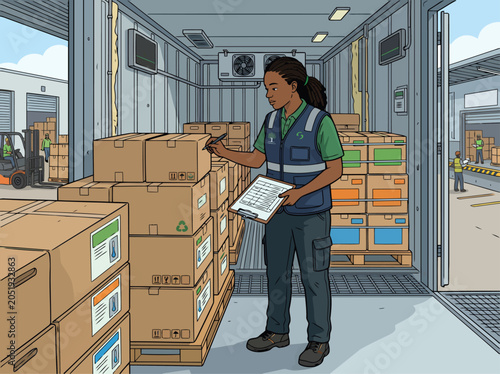 Cuadro en lienzo A professional woman inspects fresh produce in a cold storage facility