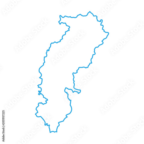 A blue outline of the state of Chhattisgarh on a white background