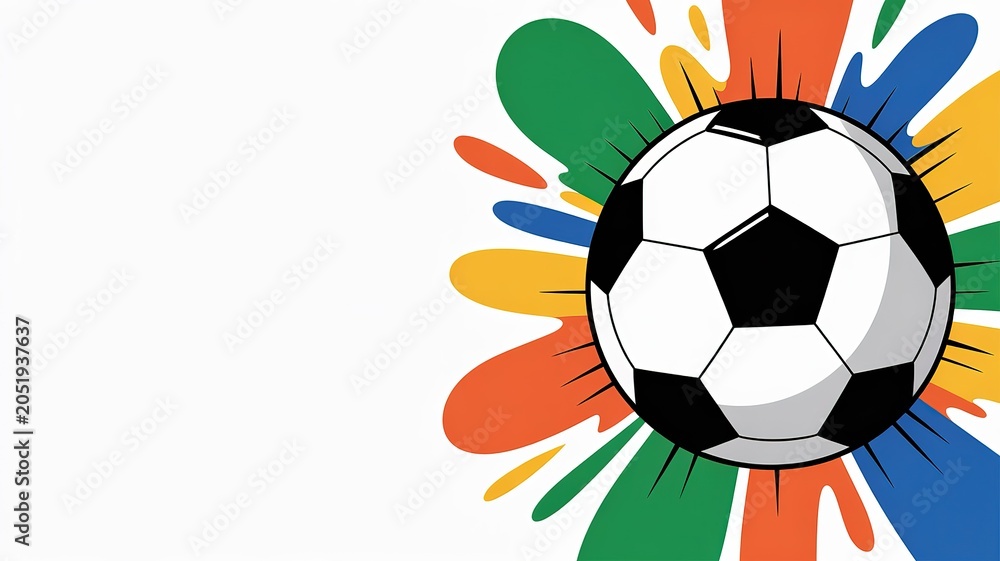Fototapeta premium Dynamic Red Blue and Gold Graphic Emblem for World Cup Football Celebrations Featuring Stylized Trophy Silhouette and Bold Tournament Typography