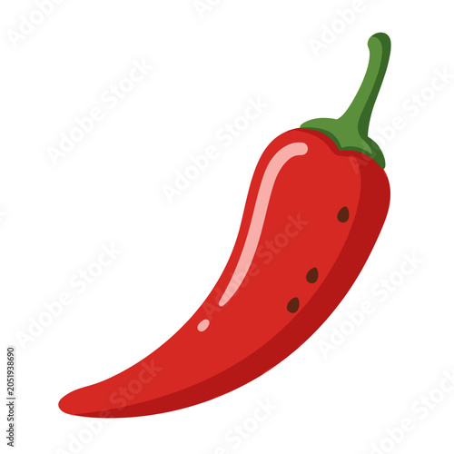 Red Hot Chili Pepper Illustration, Fresh Spicy Vegetable Isolated on White Background