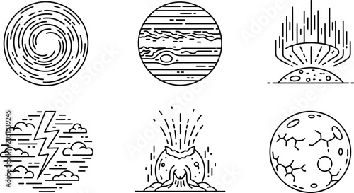 Cuadro en lienzo Collection of celestial and weather phenomena icons minimalist line art design f