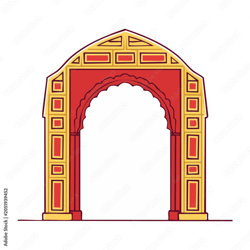 Fototapeta premium Ornate red and yellow archway illustration