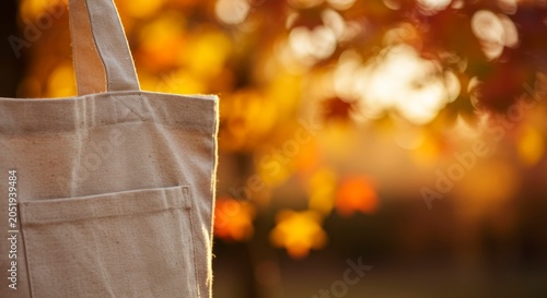 Canvas tote bag with blurred autumn background representing nature