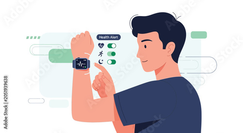 Man using smartwatch for health monitoring and fitness tracking, digital health concept