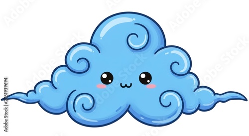 Cartoon blue cloud illustration with smiling face isolated on white