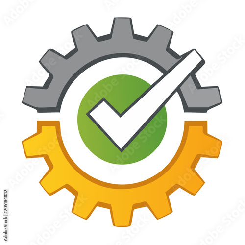 Gear with checkmark icon representing quality and approval