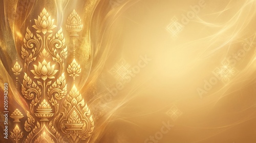 Pchum Ben, abstract golden spiritual textures and traditional Khmer-inspired patterns
