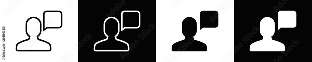 Fototapeta premium Speaking Person Icon Set White And Black Background Style