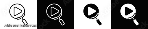 Photos Video Search Icon Set White And Black Background Style