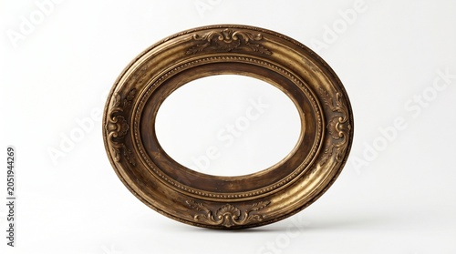 Ornate Gold Oval Vintage Picture Frame Isolated on White Background.