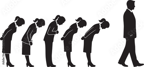 Quadro su tela Black Solid Subservient Assistant Bowing Silhouettes Set of Six on White Backgro