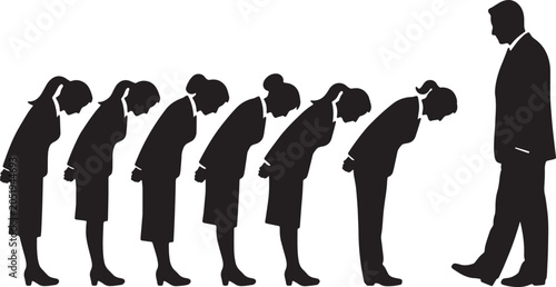 Canvastavla Black Solid Subservient Assistant Bowing Silhouettes Set of Six on White Backgro