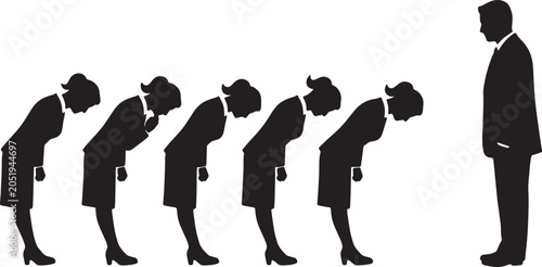 Photos Black Solid Subservient Assistant Bowing Silhouettes Set of Six on White Backgro