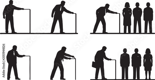 Foto Black Solid Supervisor Drawing Line Silhouettes Set of Six on White Background
