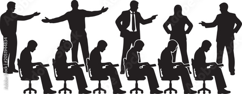 Fotografía Black Solid Team Lead Dictating Tasks Silhouettes Set of Six on White Background