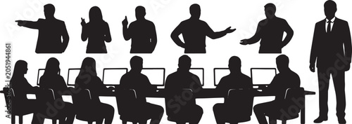 фотографія Black Solid Team Lead Dictating Tasks Silhouettes Set of Six on White Background