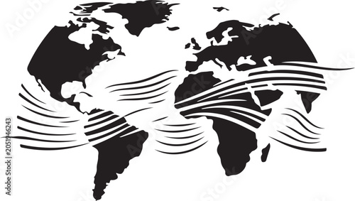 El Nino wind pattern, global weather map, Pacific Ocean current, and climate change vector illustration. isolated transparent background