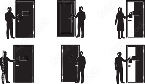 Foto Black Solid Teleworker Do Not Disturb Sign Silhouettes Set of Six on White Backg