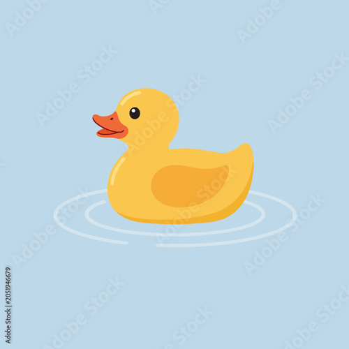 Obraz na plátně A bright yellow rubber duck floats on calm blue water surface