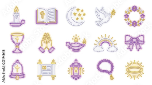 Schilderij op canvas Collection of religious and spiritual icons in pastel colors, representing faith, hope, and peace
