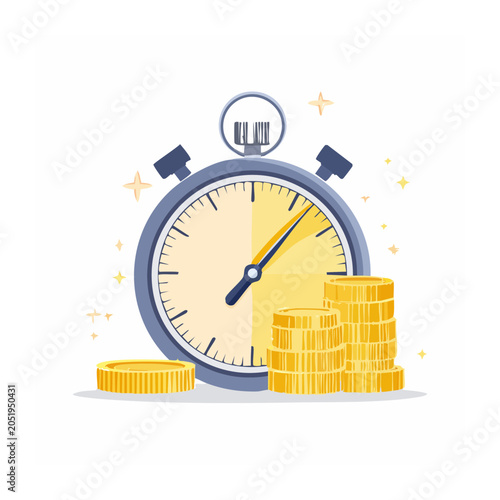 Stopwatch and Stack of Gold Coins Illustration