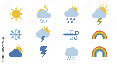 Obraz na plátne Set of weather icons depicting various atmospheric conditions and phenomena
