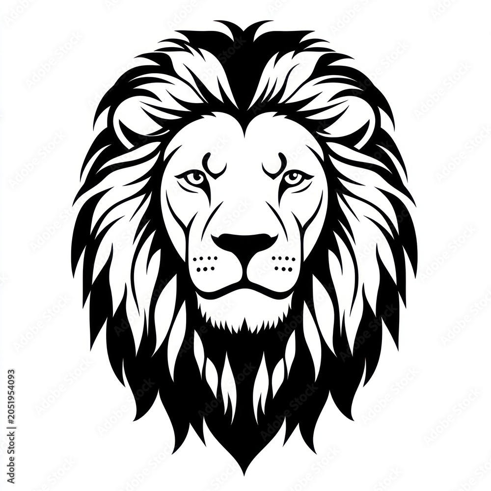 Obraz premium Lion face linear illustration wildlife animal.
