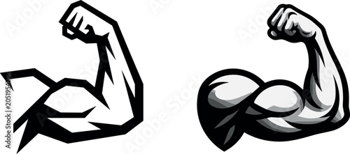 Tableau sur toile Strong Bicep Muscle Arm Icon Set for Gym Logos Fitness Branding Bodybuilding Cha