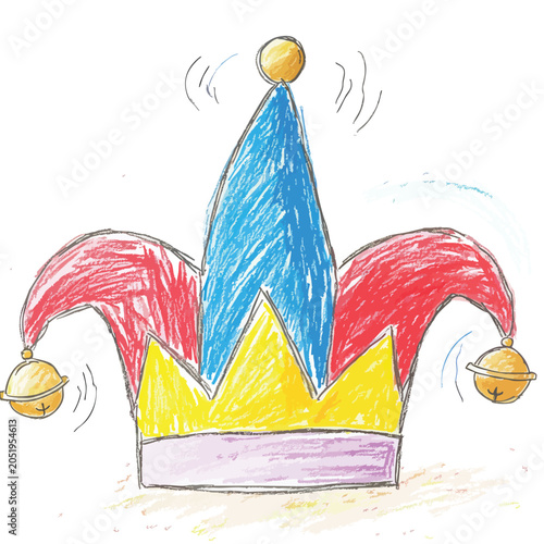 A colorful hand drawn jester hat illustration.