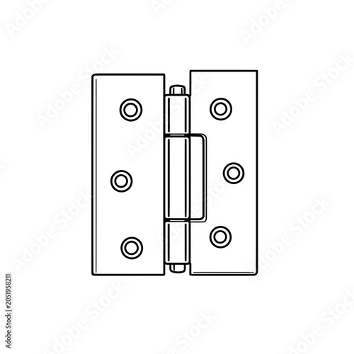 Outline image of a metal door hinge with a pin, on a white background
