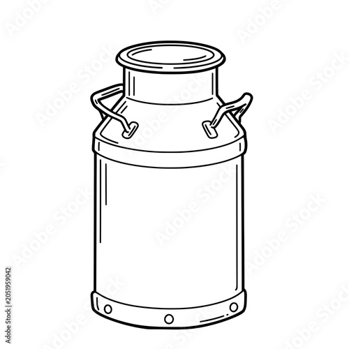 Vintage milk can in a white background with a round opening and two handles