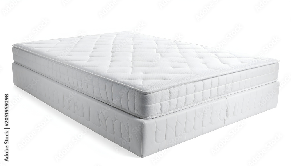 Fototapeta premium Comfortable White Mattress and Box Spring Set on White Background.