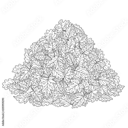 A leaf pile in a whimsical, monochromatic sketch is shown filling lower left