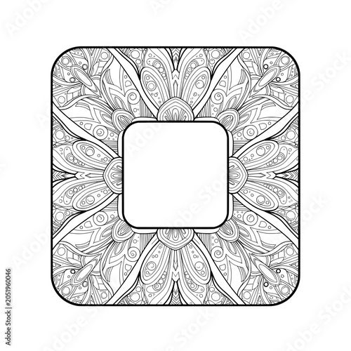 Ornate frame with black lines and various shapes. Empty area inside