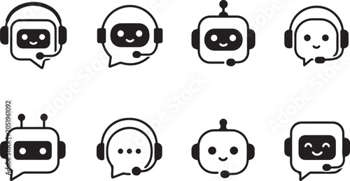 Chatbot assistant icon set artificial intelligence support symbols collection with virtual agent graphic design elements