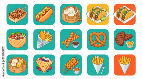 Obraz na płótnie Colorful Fast Food Icon Set.