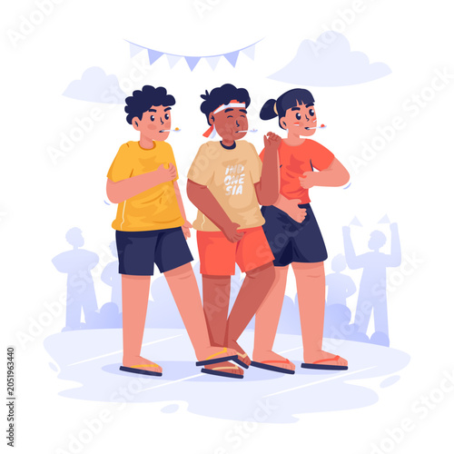 Children Participating in Traditional Marble and Spoon Race Competition Vector Illustration