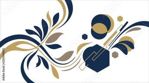 Bild auf Leinwand Elegant abstract graphic design with swirling floral and geometric elements, fea
