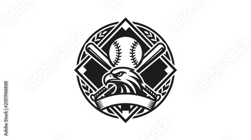 Canvastavla Baseball Emblem Featuring Eagle and Crossed Bats.