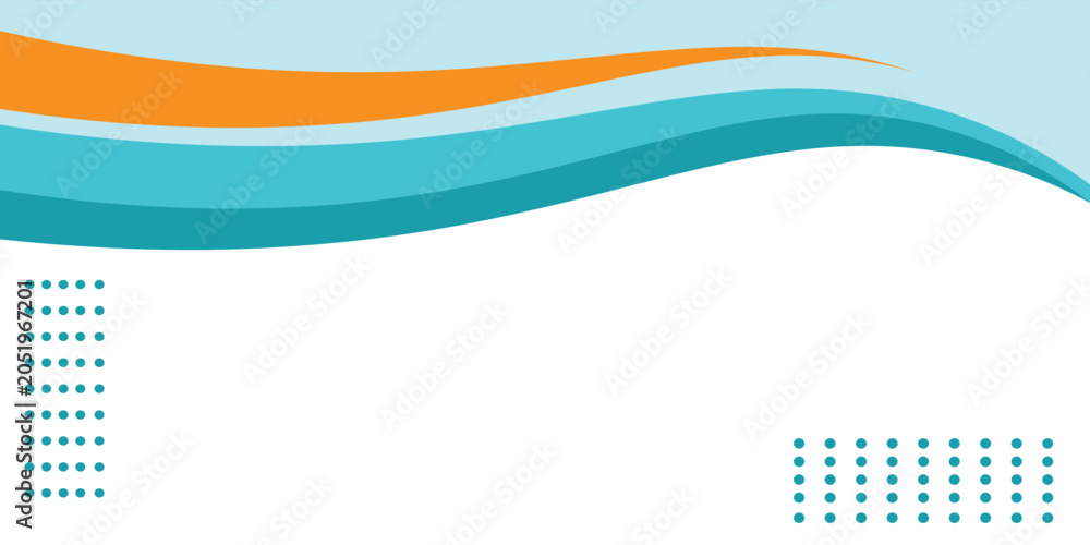 Obraz premium Curving turquoise and teal waves with a bold orange accent create a modern, ocean-inspired abstract background ideal for banners, headers, presentations and promotional designs with clean copy space