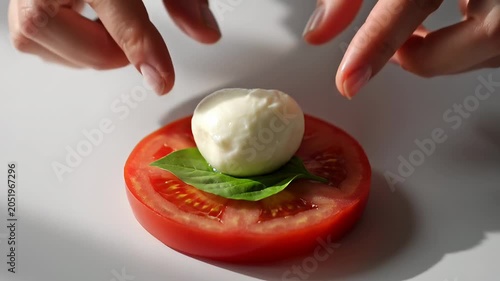 Fresh caprese salad preparation with tomato mozzarella basil delight