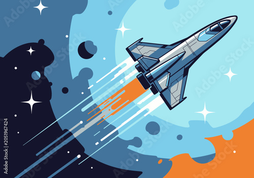 фотографія Modern Vector Illustration of a Futuristic Spaceship Traveling Through Deep Spac
