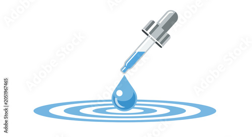 Vector Pipette Dropping Blue Liquid into Water Ripple Effect