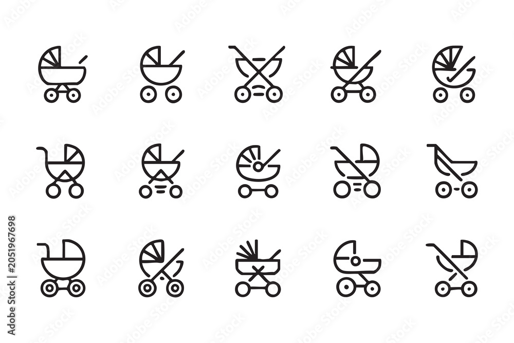 Obraz premium Lightweight Baby Stroller Vector Symbols for Family and Travel