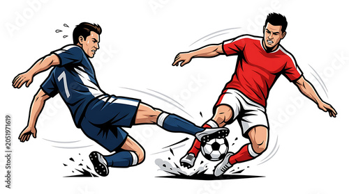 Soccer players tackling for the ball vector illustration
